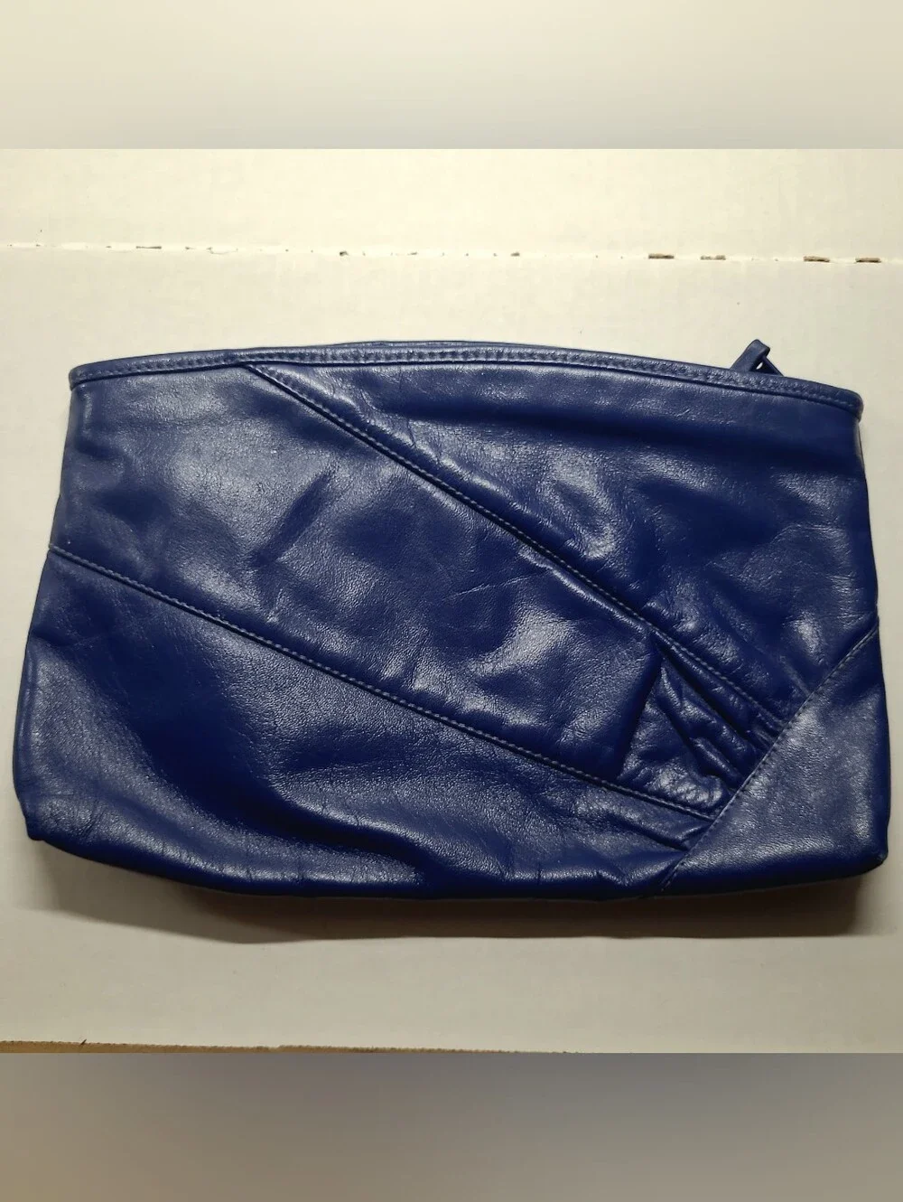 VTG 90's Contessa Dark Royal Blue Leather Clutch, Zippered
